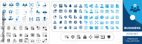 Comprehensive collection of business strategy and management icons for corporate websites and professional presentation design projects