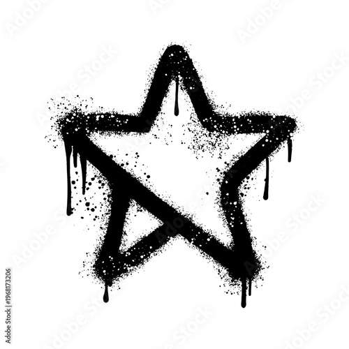 Black Star Shape Graffiti Vector Illustration With Spray Paint Drip Texture