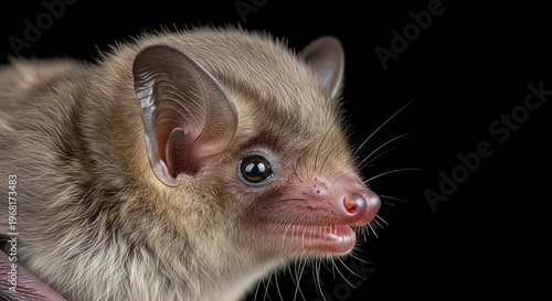 Detailed Portrait of a Bat with Brown Fur and a Black Background.