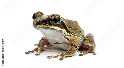 Detailed Studio Shot of a Brown Frog Isolated on White Background.