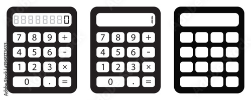 Minimal Calculator Icon Set Vector in Flat, Line and Solid Styles for Finance, Accounting, Business, Budget
 and Data Calculation Design