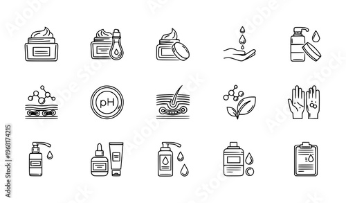 Beauty skincare icons vector collection with cosmetic cream oil drops collagen and natural care symbols