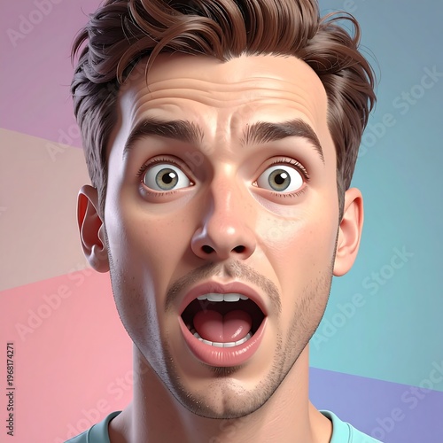Surprised man with shocked facial expression.