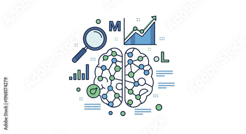 Conceptual visualization of advanced machine learning and artificial intelligence, showcasing data analysis, neural networks, and algorithmic growth