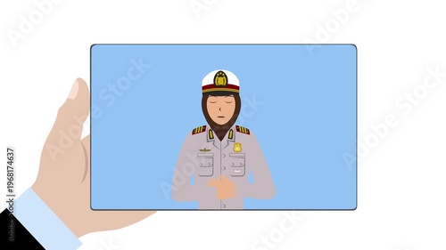 Tablet With Muslim Female Indonesia Police Animation Video 4K suitable for your project needs