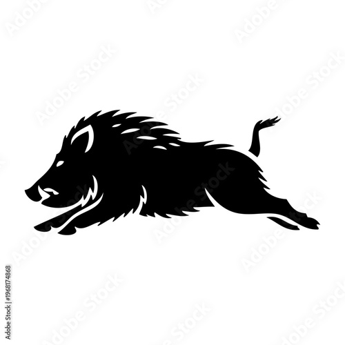 Logotipo con dibujo sencillo con silueta de un jabalí corriendo visto de perfil