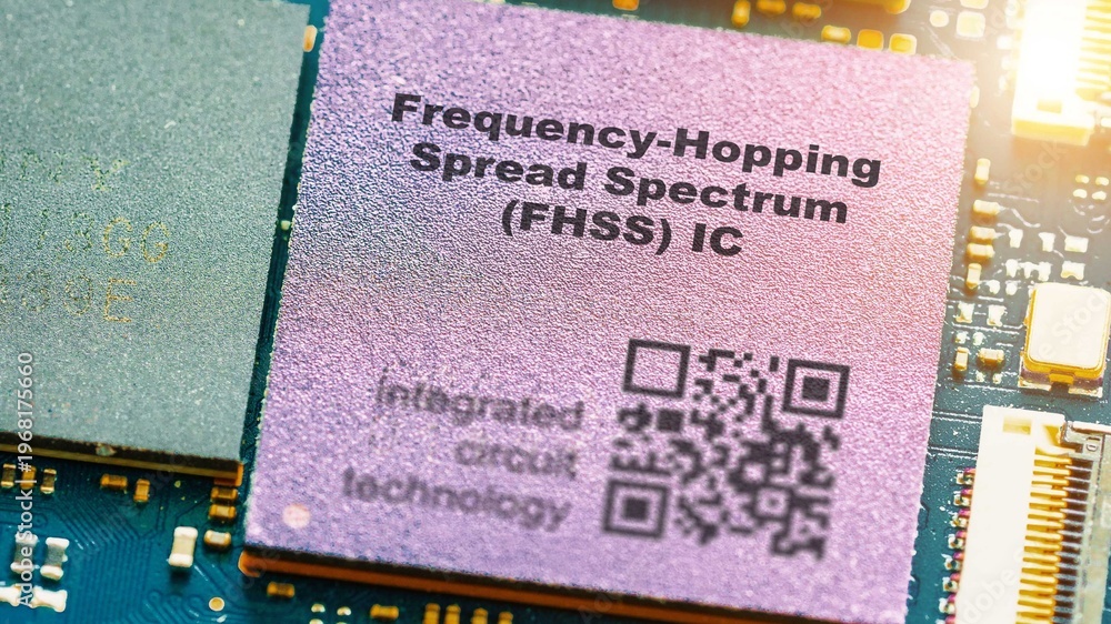 Fototapeta premium Frequency-Hopping Spread Spectrum (FHSS) IC Prevents jamming and interception of wireless signals.