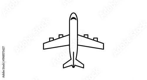 Top-down outline illustration of a jet aircraft with four engines and a white background