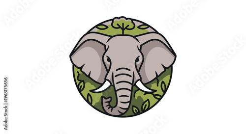 Stylized Elephant Head Emblem with Lush Greenery.