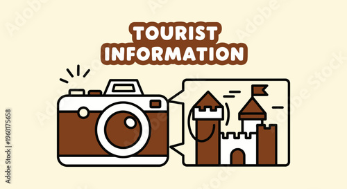 Illustration shows a camera with a castle image in a speech bubble. "Tourist Information" is above