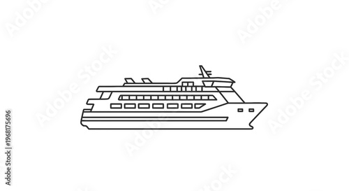A simplified, line-art illustration of a passenger ship, seen in profile on a white background