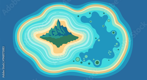 Stylized Island with Jagged Mountain Peak and Lagoon.