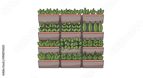 Vertical Garden System with Lush Green Plants Growing.