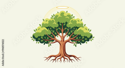 Stylized Tree with Visible Roots and Halo.