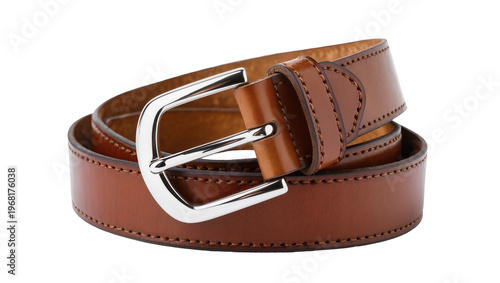 Photos Classic brown leather belt with shiny silver buckle meticulously crafted for fas