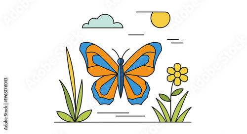 Vibrant Orange and Blue Butterfly Illustration.
