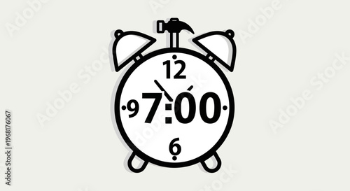 Vintage Alarm Clock Showing Seven OClock Time.