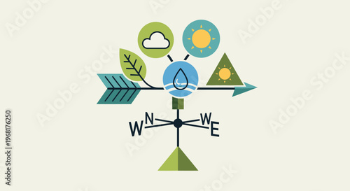 Weather Vane Illustrating Environmental Elements and Directions.