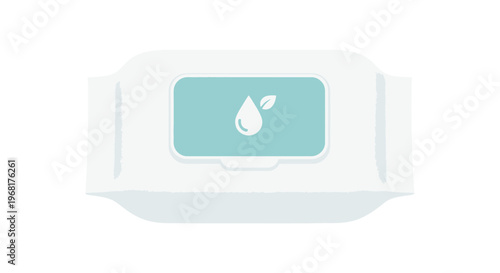 Wet Wipes Packaging with Refreshing Water Drop and Leaf Icon.