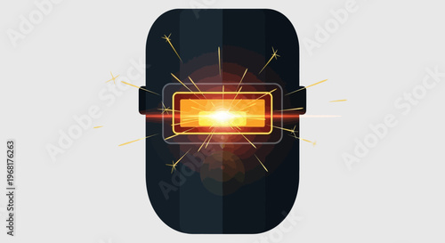Welding mask with bright light and sparks illustration.