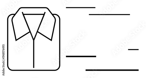 Fast delivery, laundry service, clothing care, retail logistics, efficiency, garment services. Minimalist shirt icon with motion lines. Fast delivery and laundry service concept