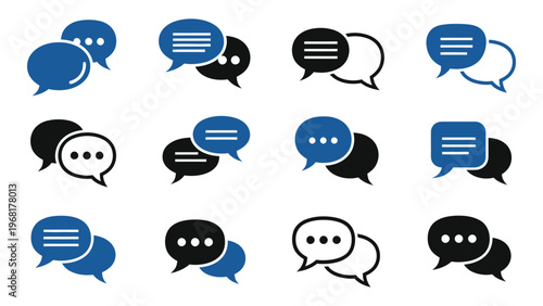 A collection of colorful speech bubbles and black silhouettes representing conversation and communication concepts silhouette high quality professional detailed modern elegant