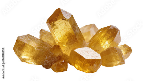 Quadro em tela Rough golden-yellow citrine crystal cluster with sharp prismatic formations, iso