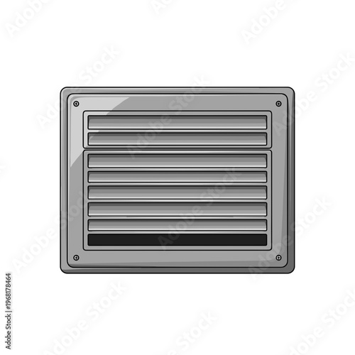 Metallic vent panel with horizontal slats isolated on a clean white background, showcasing industrial design and functionality