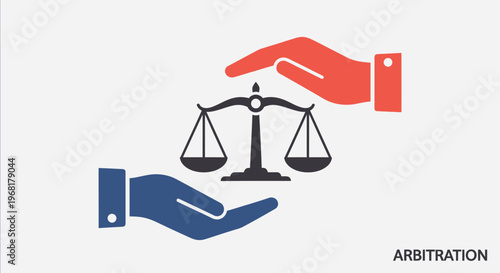 Symbolic Representation of Arbitration and Justice with Hands and Scales.