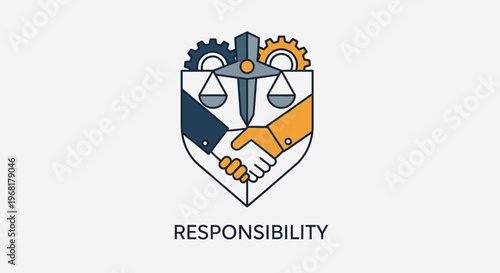 Symbol of Responsibility with Handshake and Scales of Justice.