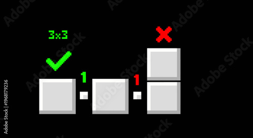 Visual representation of a 3x3 grid with a checkmark and cross symbol.