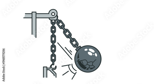 Wrecking ball swinging and breaking a wall.