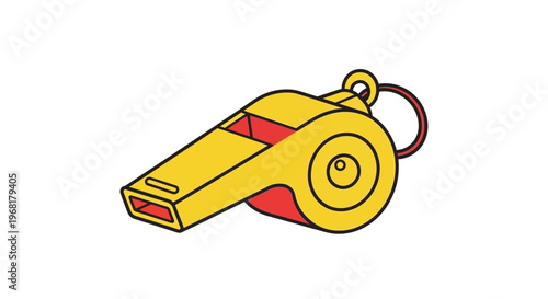 Yellow Whistle With Red Accent And Metal Ring.