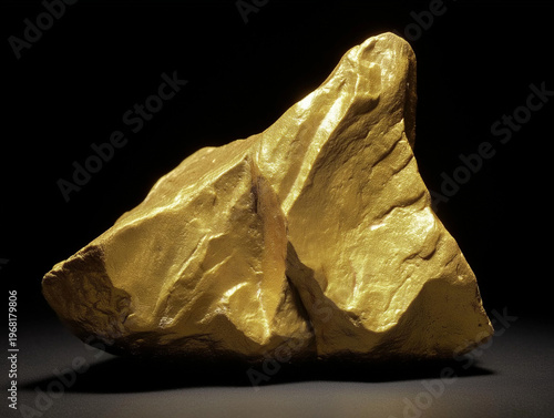 Golden Nugget on Black — High-Contrast Macro Mineral, Hyper-realistic gold nugget with rich metallic texture on black, studio lighting—ideal for luxury, wealth, and finance themes.