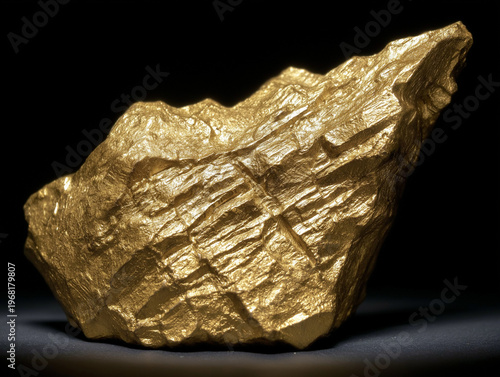 Golden Nugget on Black — High-Contrast Macro Mineral, Hyper-realistic gold nugget with rich metallic texture on black, studio lighting—ideal for luxury, wealth, and finance themes.