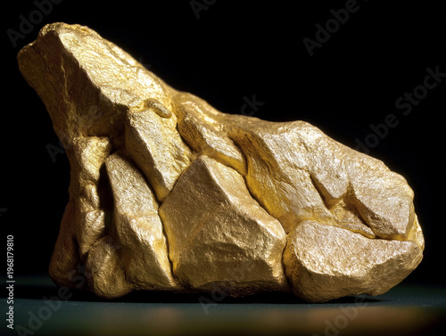 Golden Nugget on Black — High-Contrast Macro Mineral, Hyper-realistic gold nugget with rich metallic texture on black, studio lighting—ideal for luxury, wealth, and finance themes.