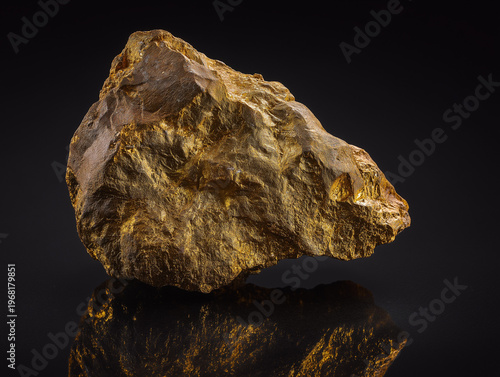 Golden Nugget on Black — High-Contrast Macro Mineral, Hyper-realistic gold nugget with rich metallic texture on black, studio lighting—ideal for luxury, wealth, and finance themes.
