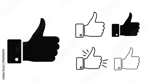 A collection of thumbs up hand gestures in varying styles including a bold black silhouette high quality professional detailed modern elegant