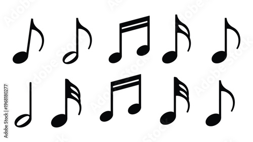 A collection of black musical notes and symbols displayed against a white background forming a striking silhouette high quality professional detailed