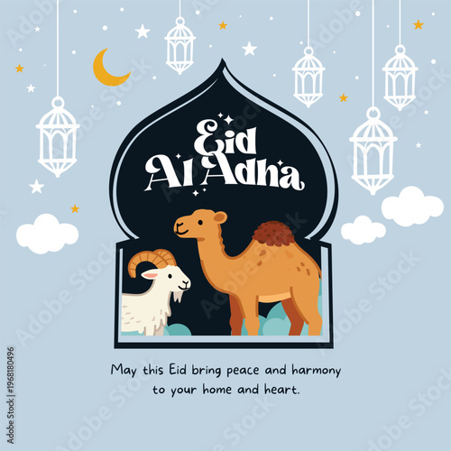 Eid Al Adha Celebration Illustration with Camel and Goat