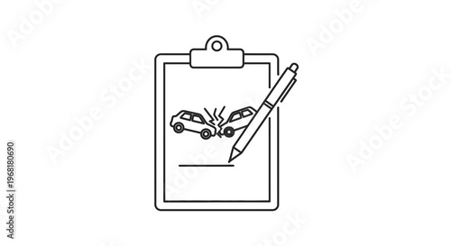 A clipboard with car accident sketch and pen