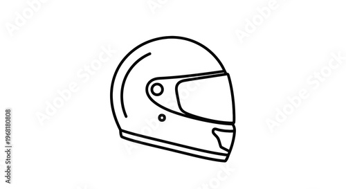 A stylized black outline of a helmet with visor and various openings against a white background