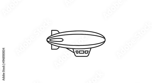 A simple, black outline illustration of an airship. It's a stylized, minimalist design