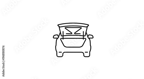 Simplified black and white illustration of a car from the rear with the trunk open