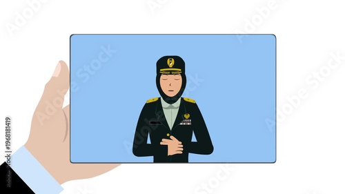 Tablet With Muslim Female Indonesia Soldier Animation Video 4K suitable for your project needs