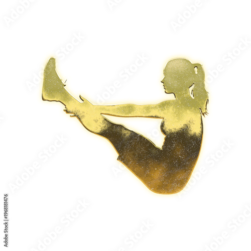 Tableau sur toile Shining golden jackknife sit-up woman, alpha channel