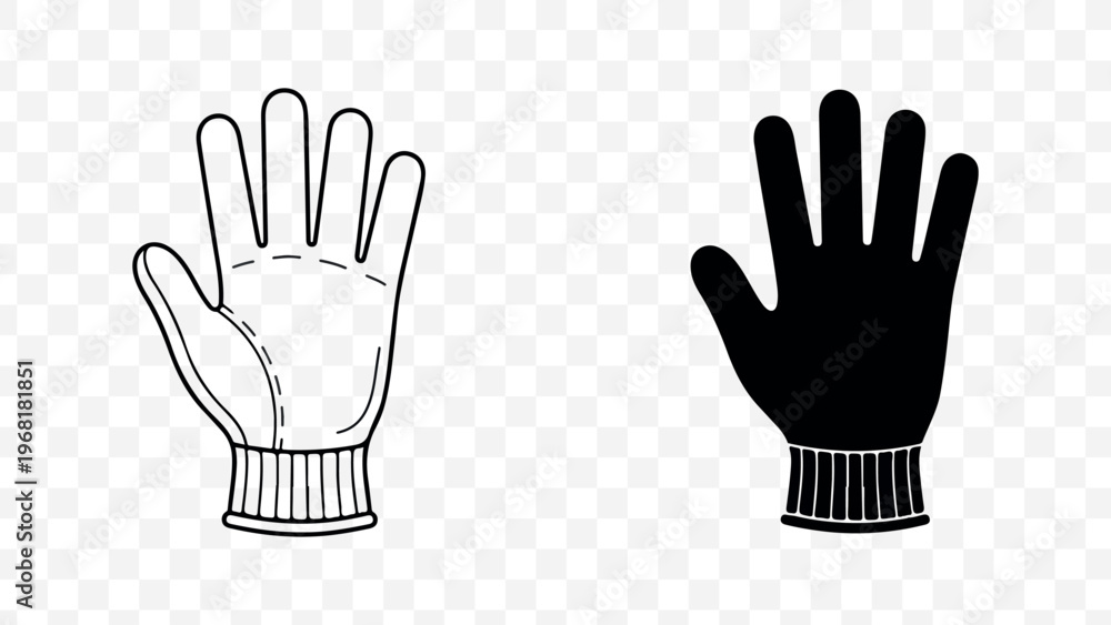 Fototapeta premium Hand wearing glove icon, palm up, outline and solid, modern minimal design isolated on Transparent Background