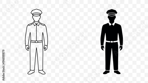 Modern police officer icon set, dual style, outline and solid, minimalistic design, law enforcement symbol for app, web, and branding isolated on Transparent Background
