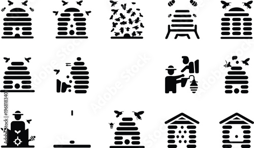 Beehive Silhouette Icon Collection Set