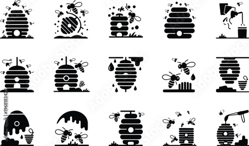 Beehive Silhouette Icon Collection Set
